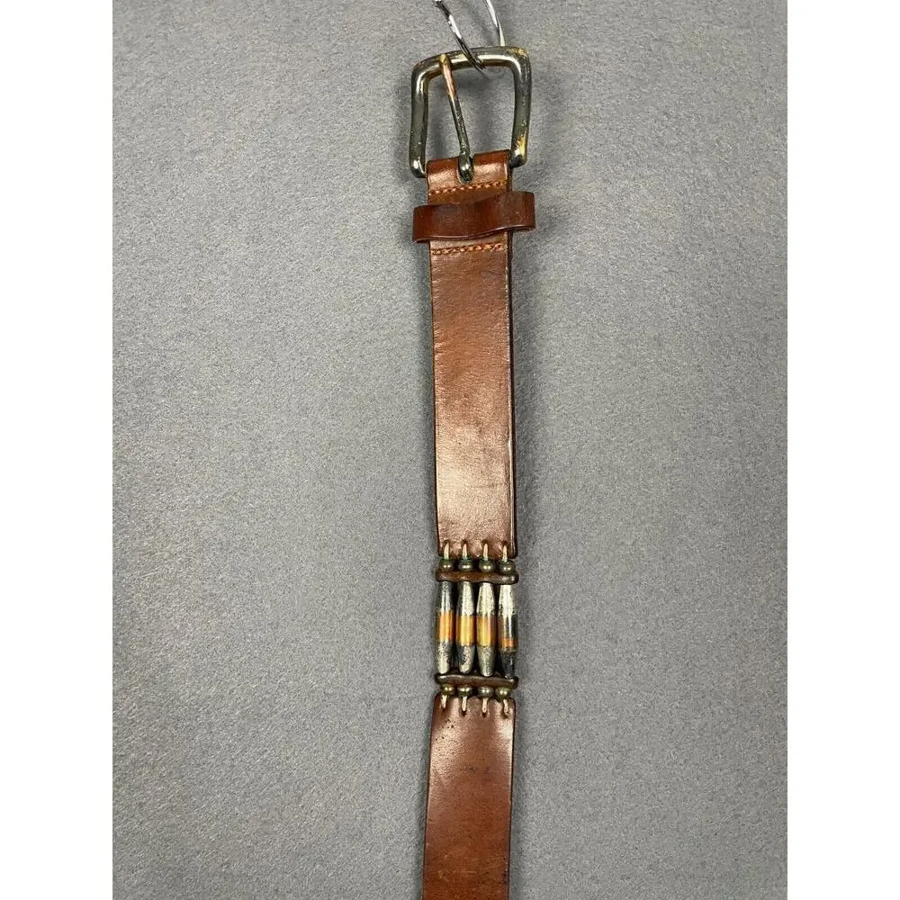 VTG Waist Belt Medium Brown Leather Metal Beaded Accents Cowboy Western
